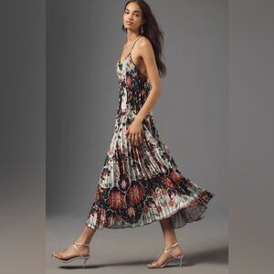 FARM RIO Blue Flowing Beauty Pleated Sleeveless Midi Dress Small NWT